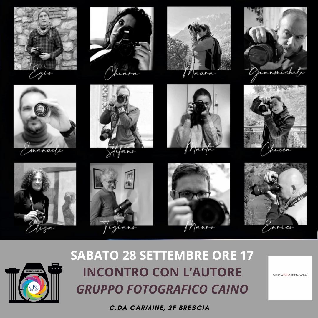 Incontro con il Gruppo Fotografico di Caino I Soci del Gruppo Fotografico di Caino presenteranno le loro fotografie al pubblico presente in sala.